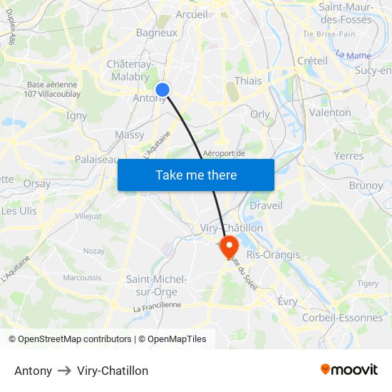 Antony to Viry-Chatillon map