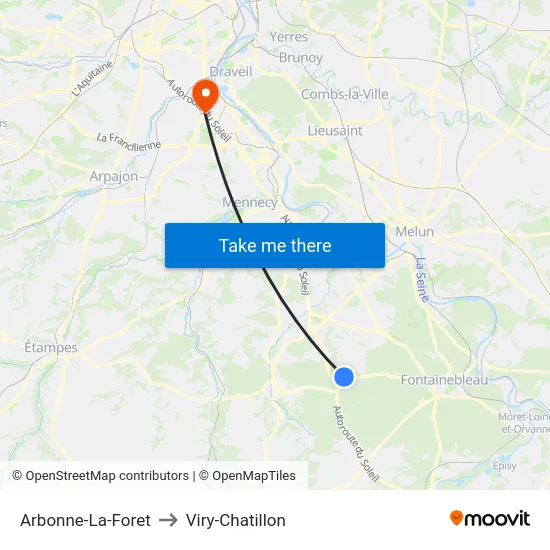 Arbonne-La-Foret to Viry-Chatillon map