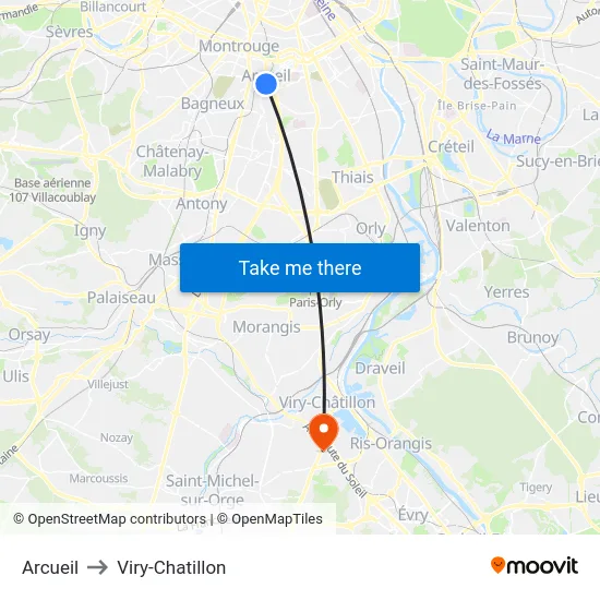 Arcueil to Viry-Chatillon map