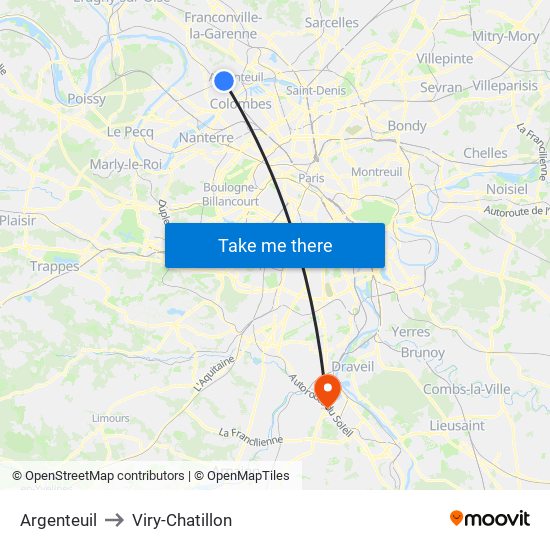 Argenteuil to Viry-Chatillon map