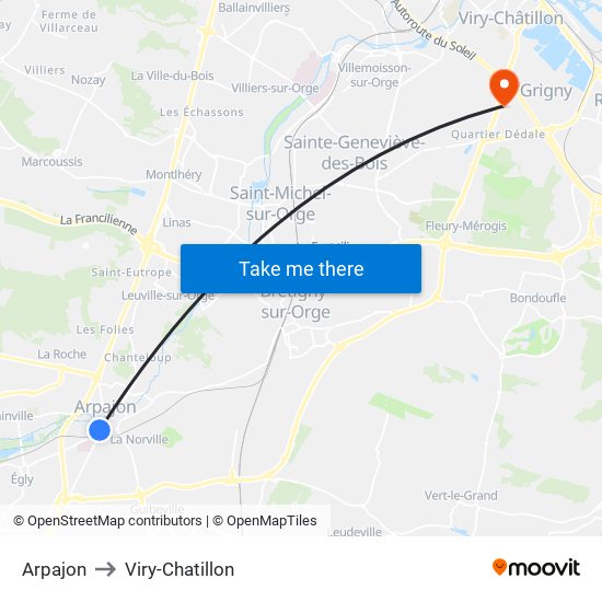 Arpajon to Viry-Chatillon map