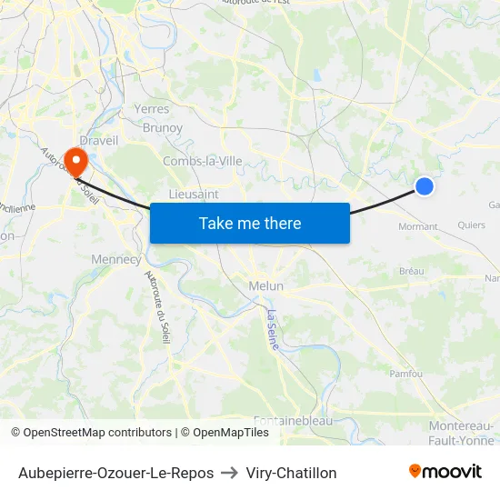 Aubepierre-Ozouer-Le-Repos to Viry-Chatillon map