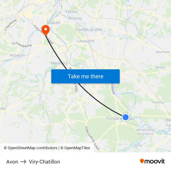 Avon to Viry-Chatillon map
