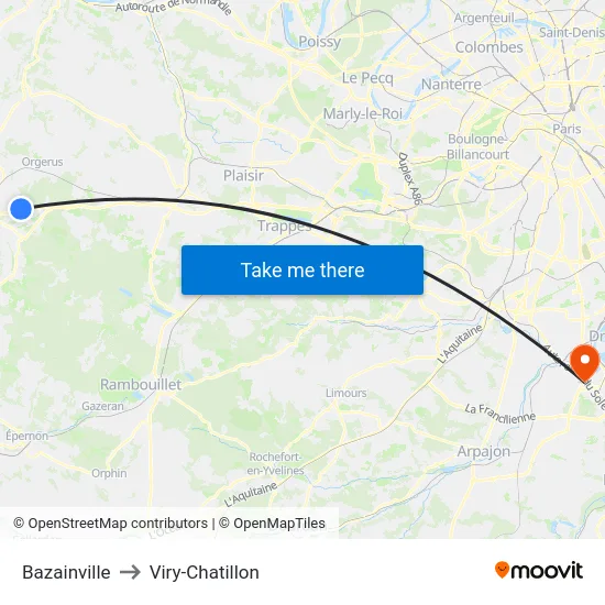 Bazainville to Viry-Chatillon map