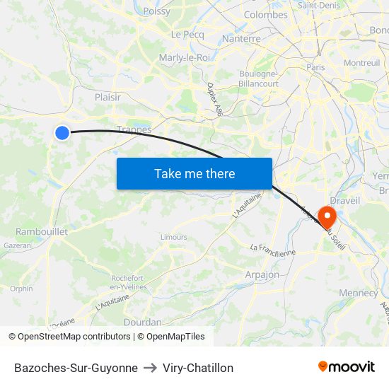 Bazoches-Sur-Guyonne to Viry-Chatillon map