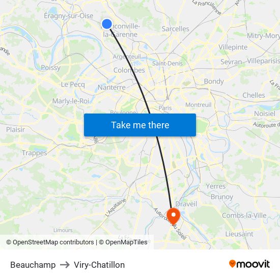 Beauchamp to Viry-Chatillon map