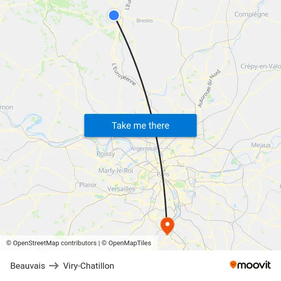 Beauvais to Viry-Chatillon map