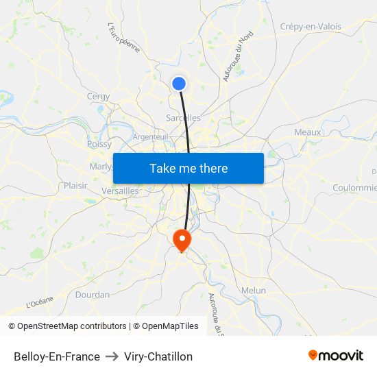 Belloy-En-France to Viry-Chatillon map