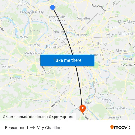 Bessancourt to Viry-Chatillon map