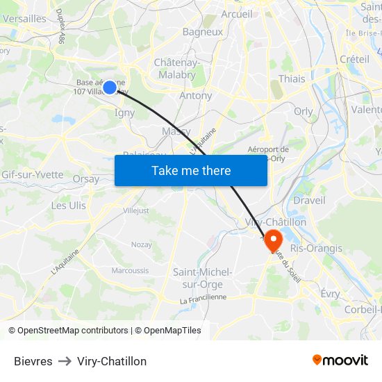 Bievres to Viry-Chatillon map