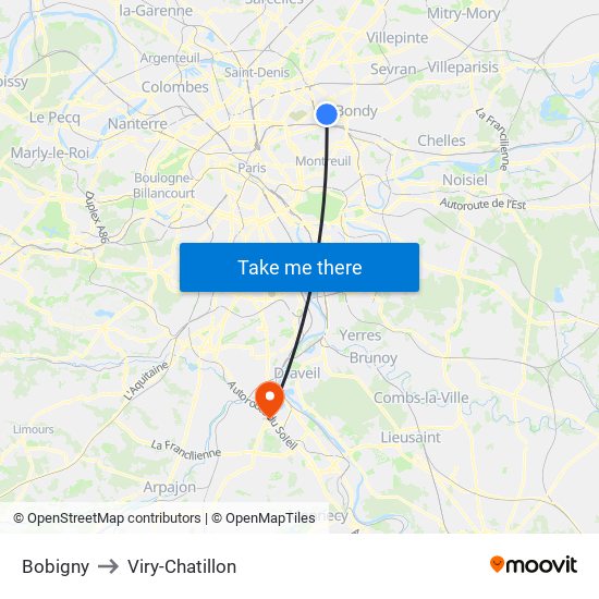 Bobigny to Viry-Chatillon map