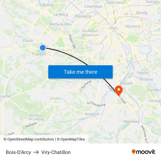 Bois-D'Arcy to Viry-Chatillon map