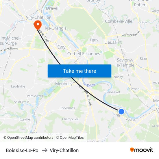 Boissise-Le-Roi to Viry-Chatillon map