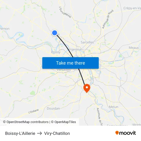 Boissy-L'Aillerie to Viry-Chatillon map