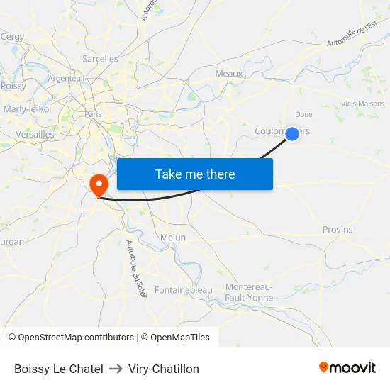 Boissy-Le-Chatel to Viry-Chatillon map