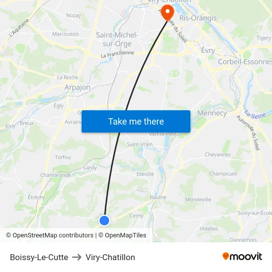 Boissy-Le-Cutte to Viry-Chatillon map