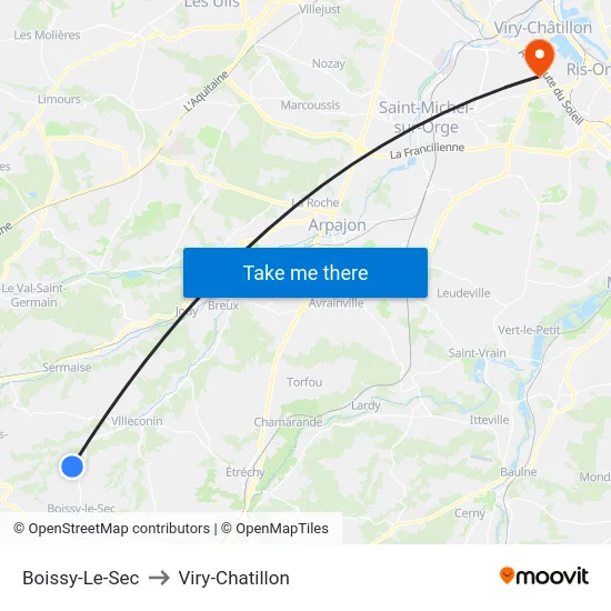 Boissy-Le-Sec to Viry-Chatillon map