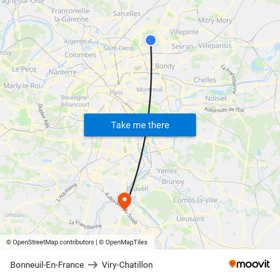 Bonneuil-En-France to Viry-Chatillon map