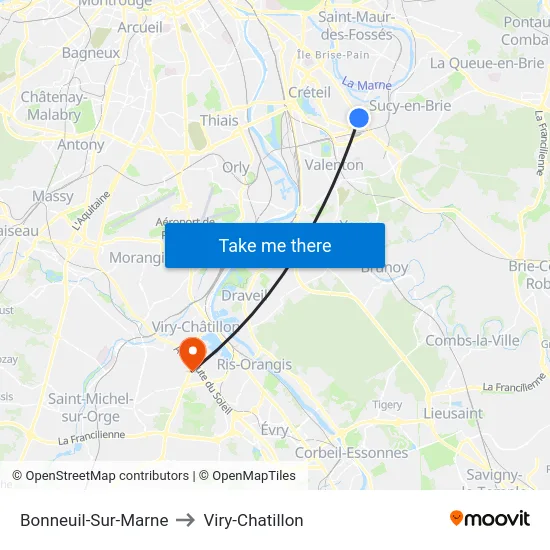Bonneuil-Sur-Marne to Viry-Chatillon map