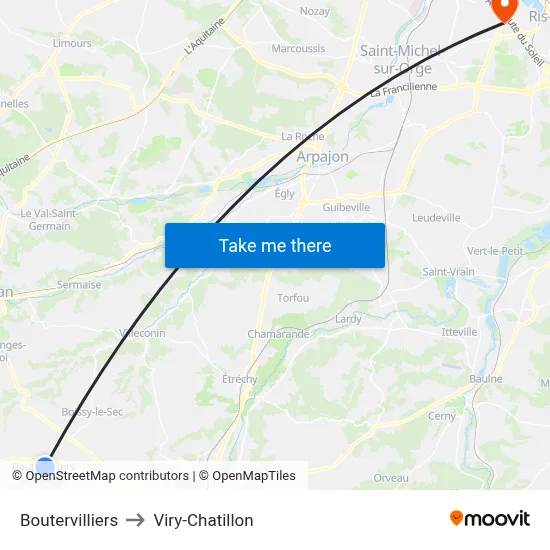 Boutervilliers to Viry-Chatillon map