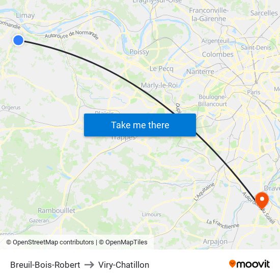 Breuil-Bois-Robert to Viry-Chatillon map