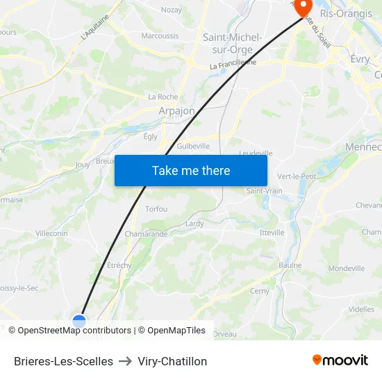Brieres-Les-Scelles to Viry-Chatillon map