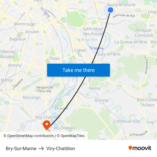 Bry-Sur-Marne to Viry-Chatillon map