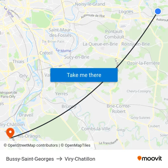 Bussy-Saint-Georges to Viry-Chatillon map