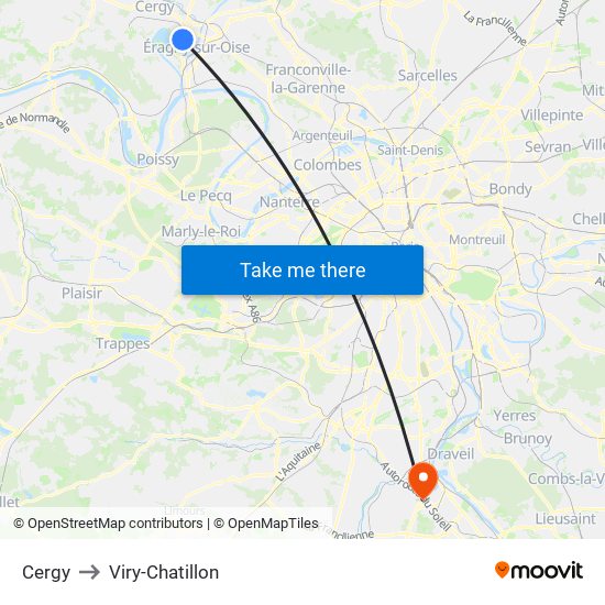 Cergy to Viry-Chatillon map