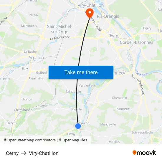 Cerny to Viry-Chatillon map