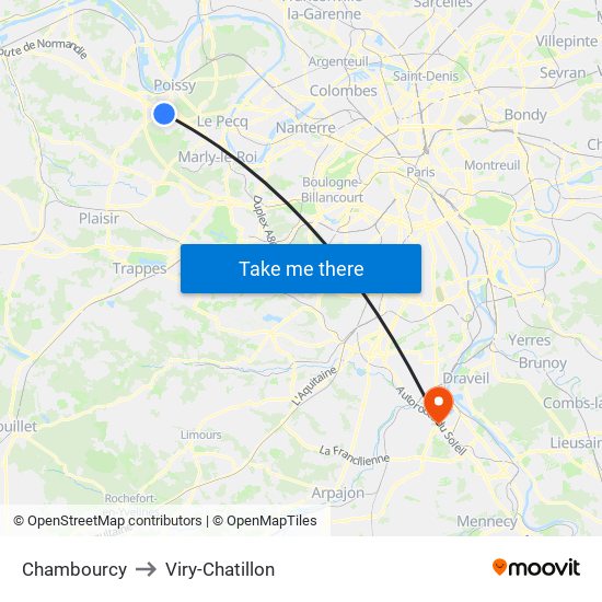 Chambourcy to Viry-Chatillon map