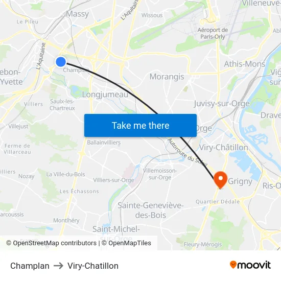 Champlan to Viry-Chatillon map