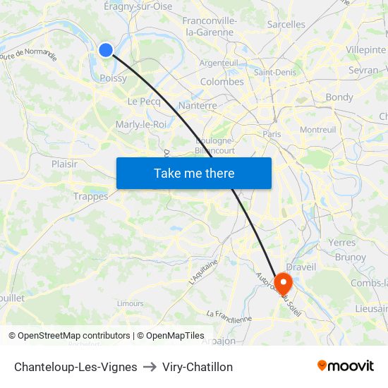 Chanteloup-Les-Vignes to Viry-Chatillon map