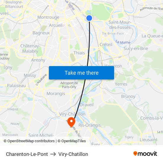 Charenton-Le-Pont to Viry-Chatillon map