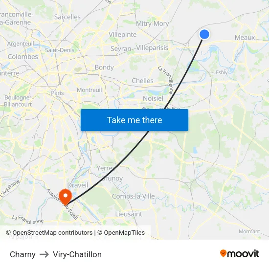 Charny to Viry-Chatillon map