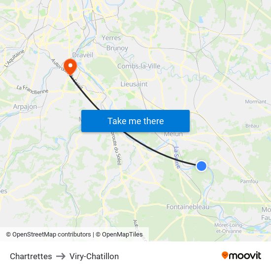 Chartrettes to Viry-Chatillon map