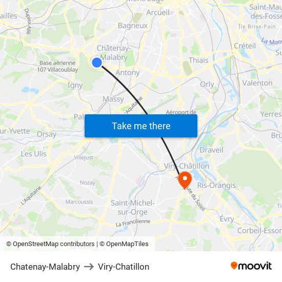 Chatenay-Malabry to Viry-Chatillon map