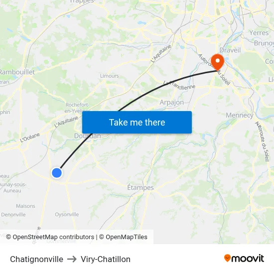 Chatignonville to Viry-Chatillon map