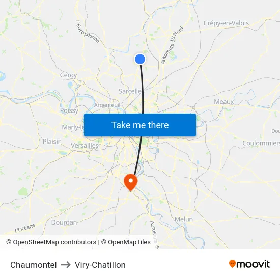 Chaumontel to Viry-Chatillon map