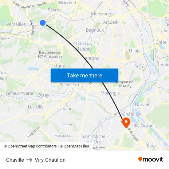 Chaville to Viry-Chatillon map