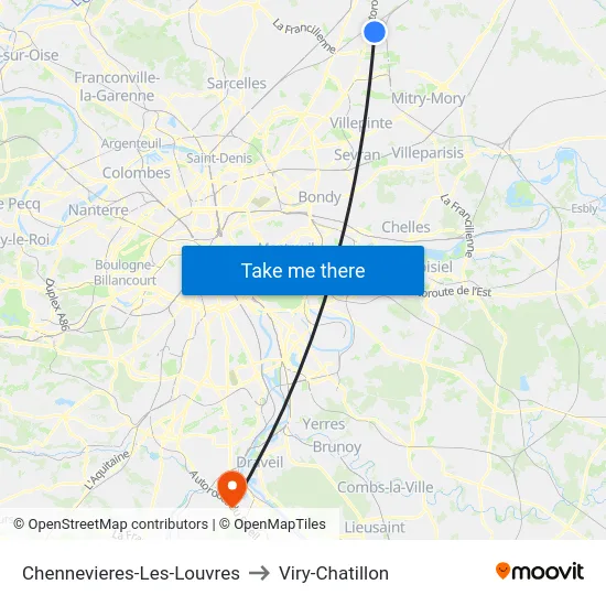 Chennevieres-Les-Louvres to Viry-Chatillon map