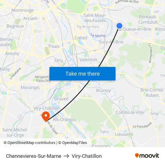 Chennevieres-Sur-Marne to Viry-Chatillon map