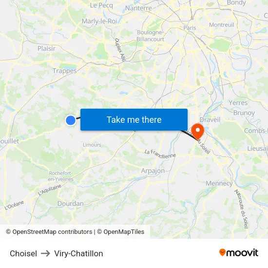 Choisel to Viry-Chatillon map