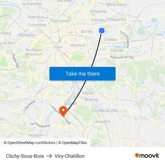 Clichy-Sous-Bois to Viry-Chatillon map