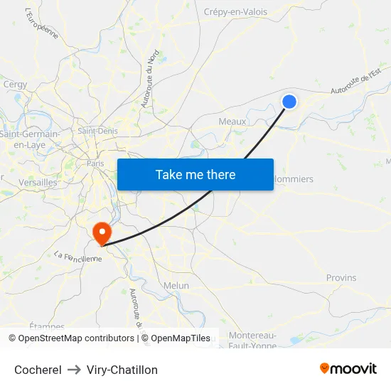 Cocherel to Viry-Chatillon map