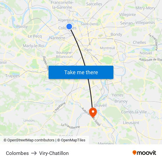 Colombes to Viry-Chatillon map