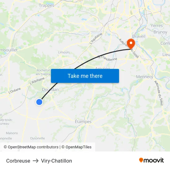 Corbreuse to Viry-Chatillon map