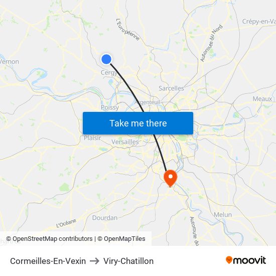 Cormeilles-En-Vexin to Viry-Chatillon map