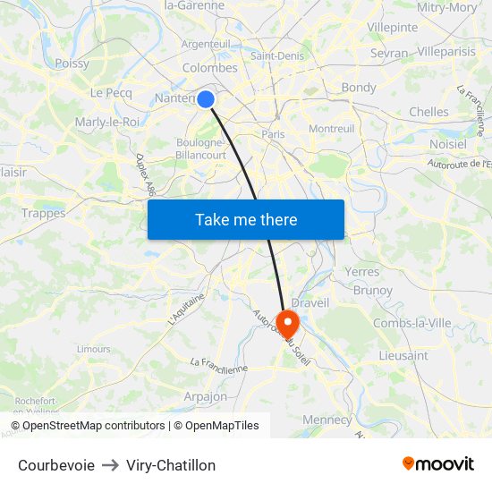 Courbevoie to Viry-Chatillon map