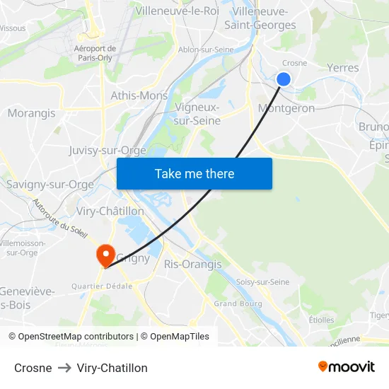 Crosne to Viry-Chatillon map